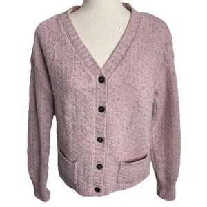 Sundance Cardigan Sweater Wool Blend Chunky Knit Womens Small Pink Pockets